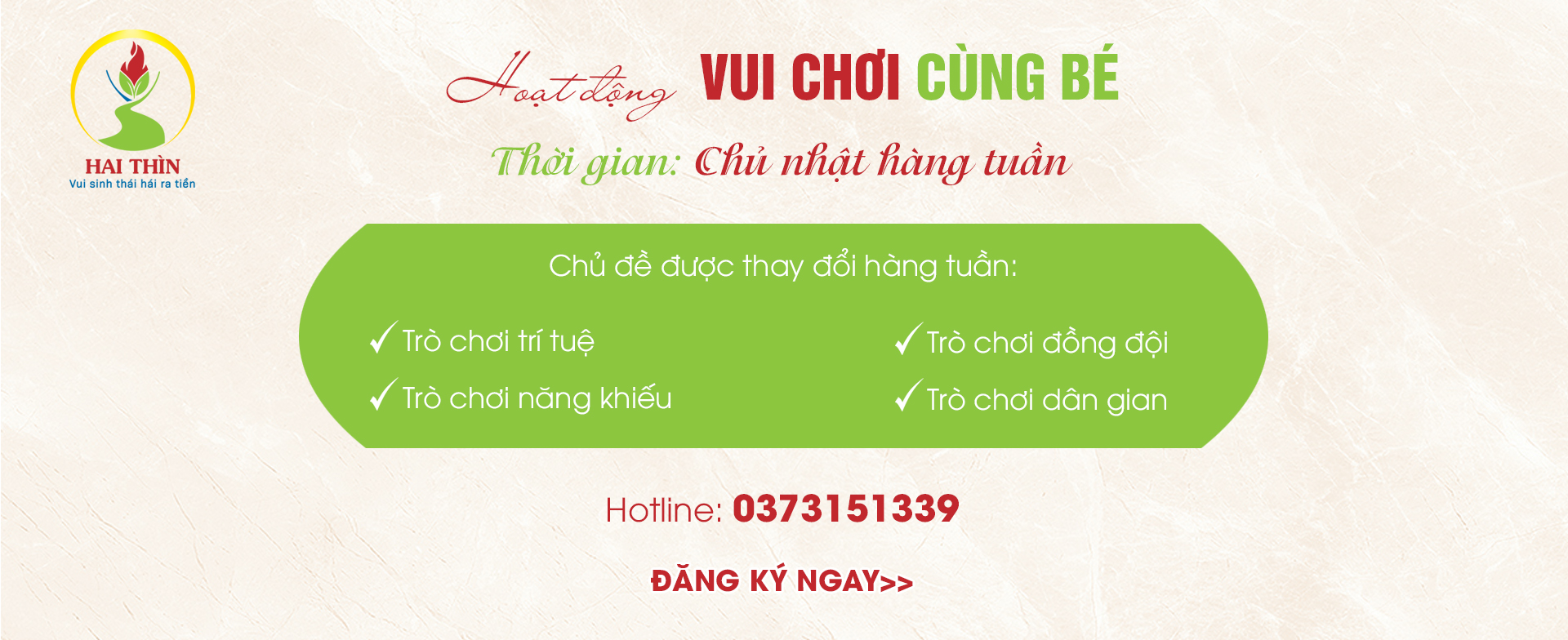 Hoạt động vui chơi cùng bé Chủ nhật hàng tuần